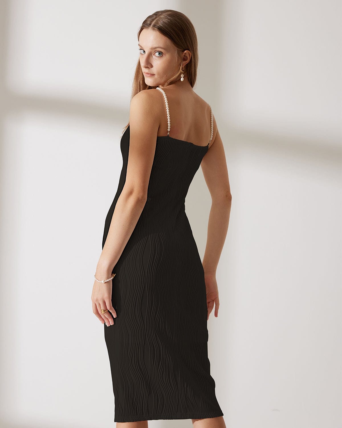 Marine Pearl-Detail Midi Dress