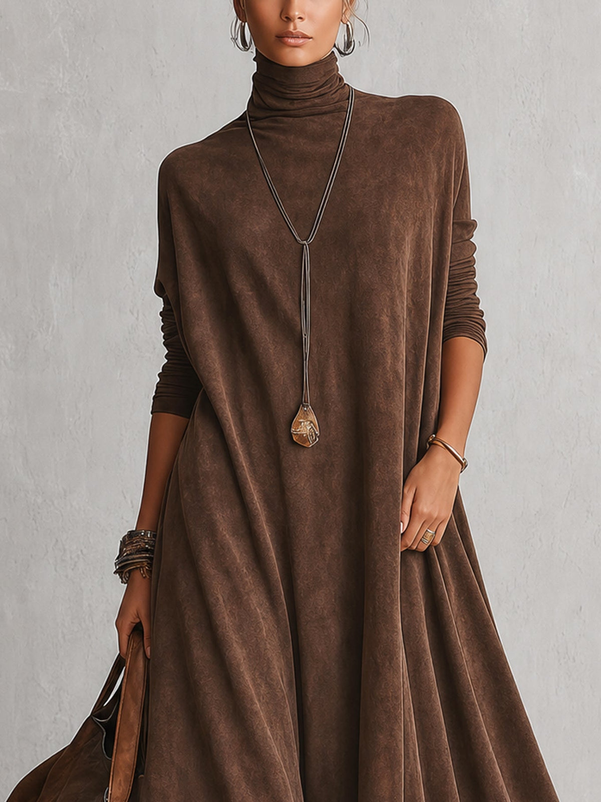 Harriet Lace-Trim Suede-Effect Maxi Dress