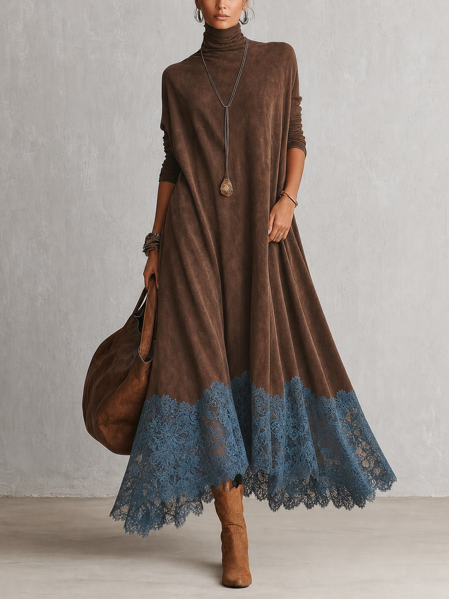 Harriet Lace-Trim Suede-Effect Maxi Dress