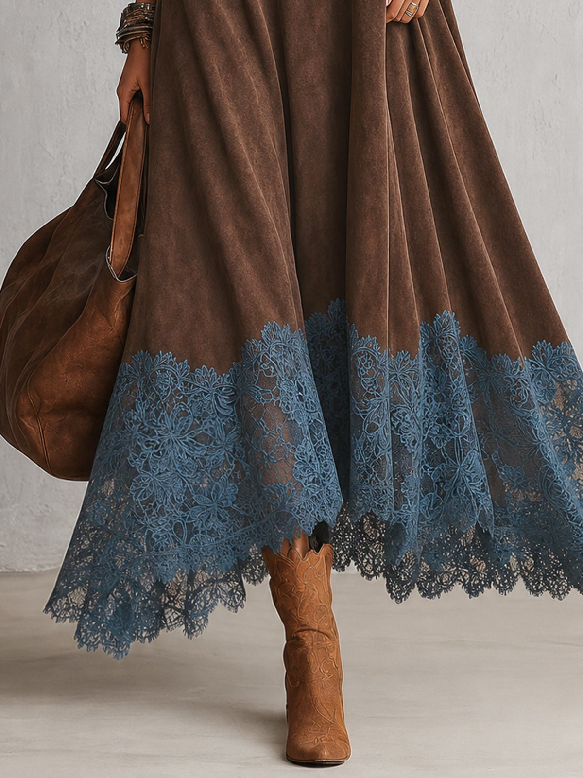 Harriet Lace-Trim Suede-Effect Maxi Dress