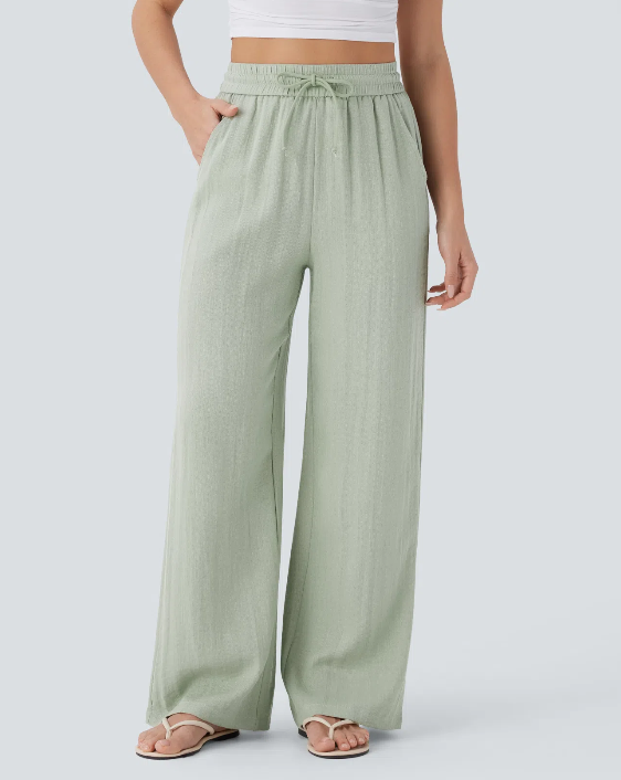 High-Waisted Linen Wide-Leg Trousers