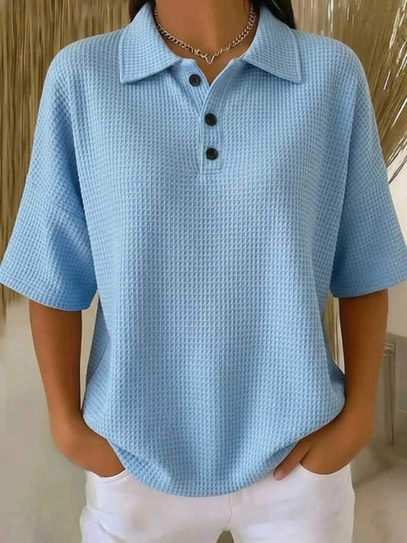 Aria Waffle-Texture Polo Top