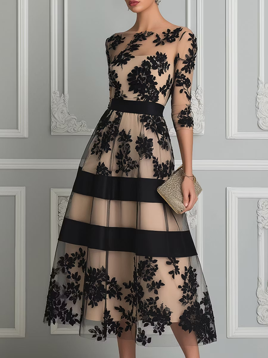 Beatrice Floral Lace Midi Dress