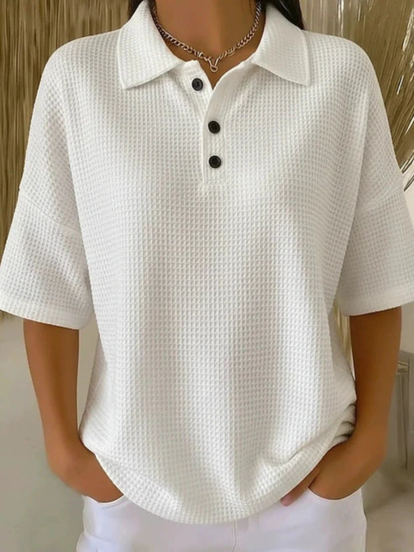 Aria Waffle-Texture Polo Top