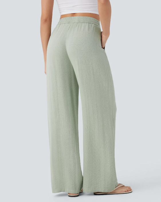 High-Waisted Linen Wide-Leg Trousers