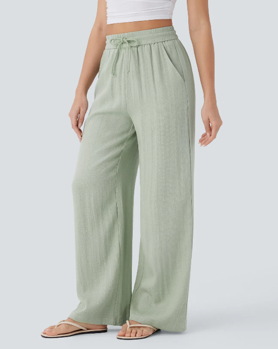 High-Waisted Linen Wide-Leg Trousers