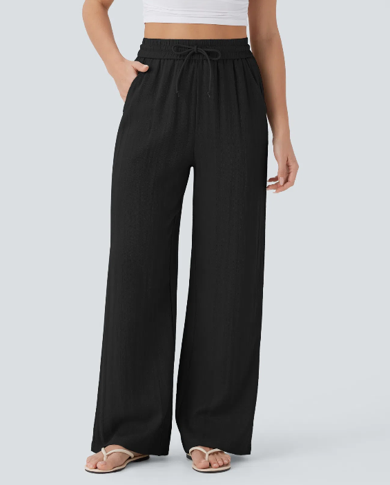 High-Waisted Linen Wide-Leg Trousers