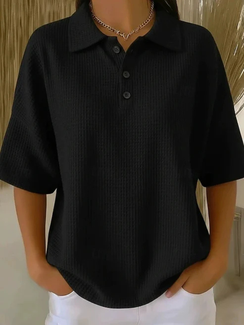 Aria Waffle-Texture Polo Top