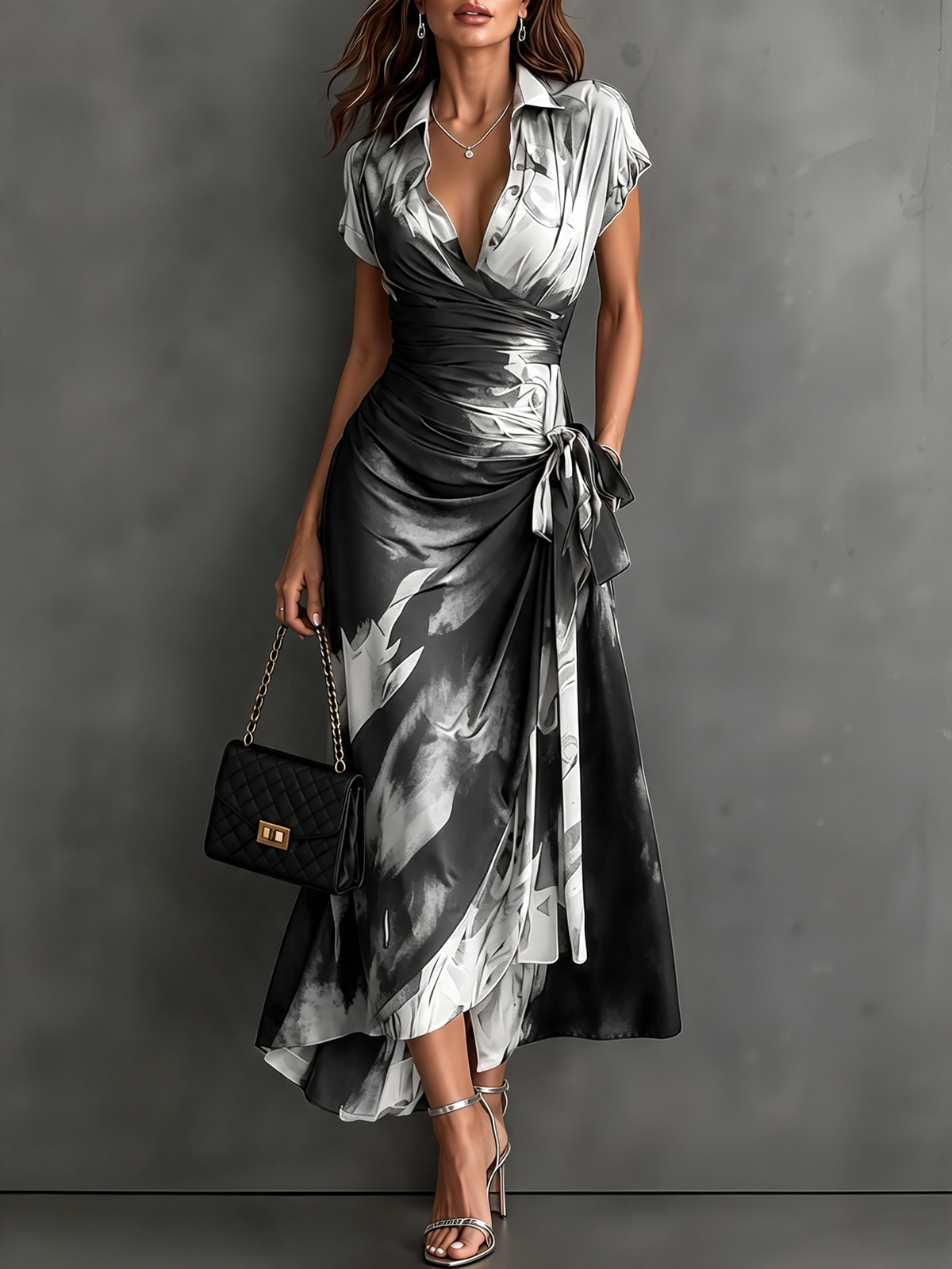 Rosalind Abstract Wrap Midi Dress
