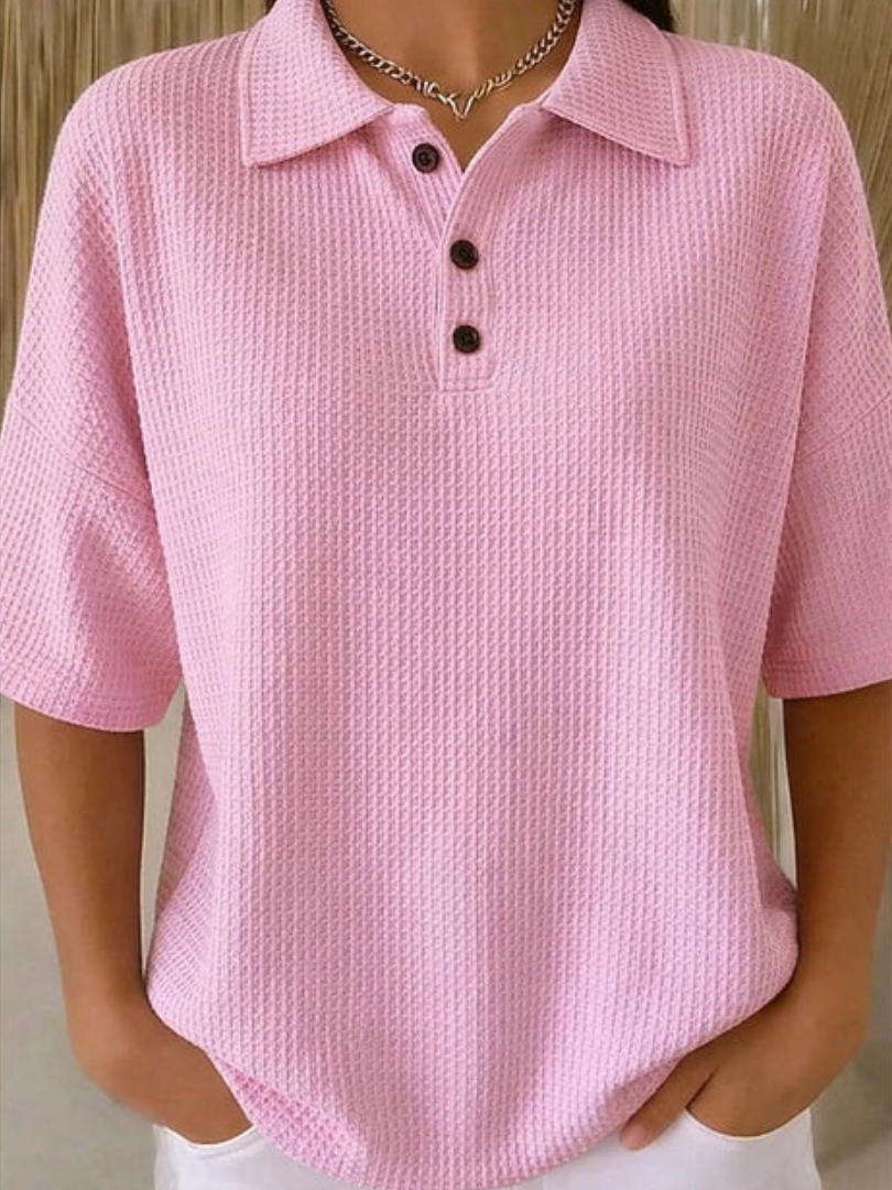 Aria Waffle-Texture Polo Top