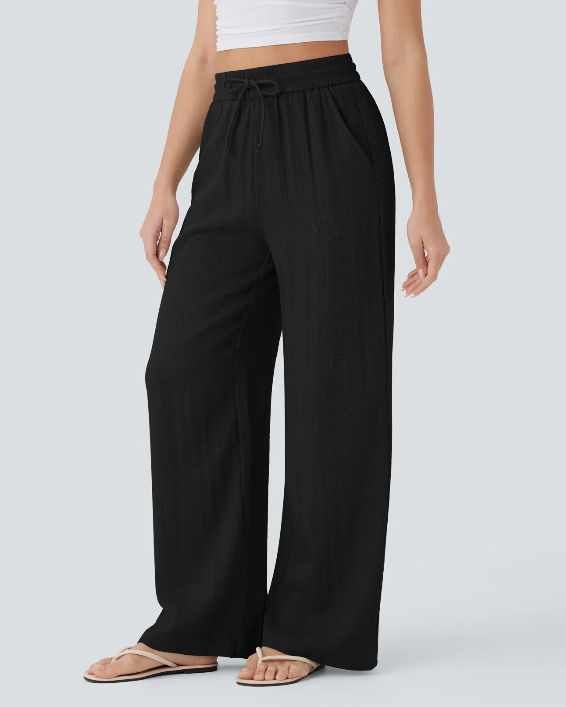 High-Waisted Linen Wide-Leg Trousers