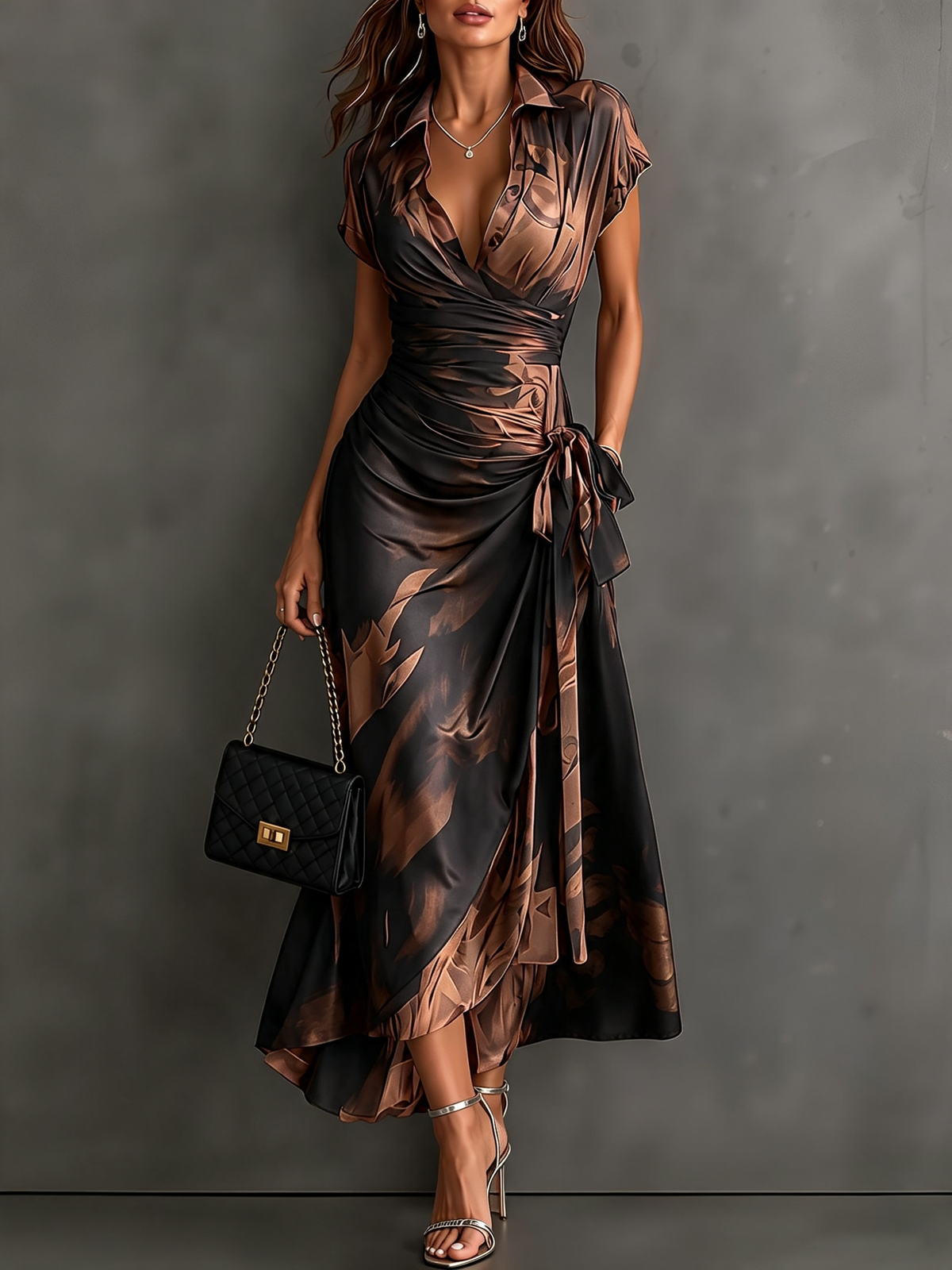 Rosalind Abstract Wrap Midi Dress