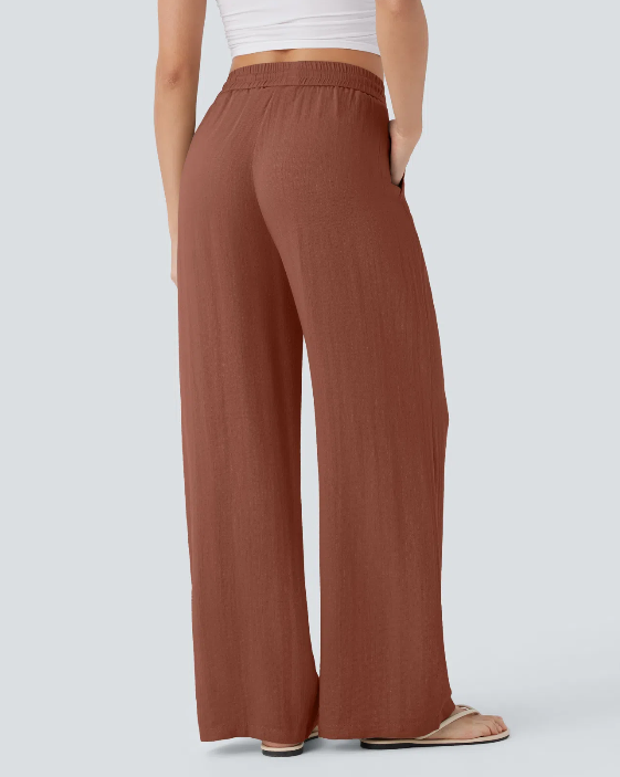 High-Waisted Linen Wide-Leg Trousers