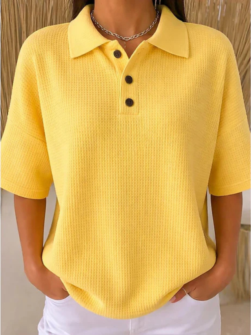 Aria Waffle-Texture Polo Top