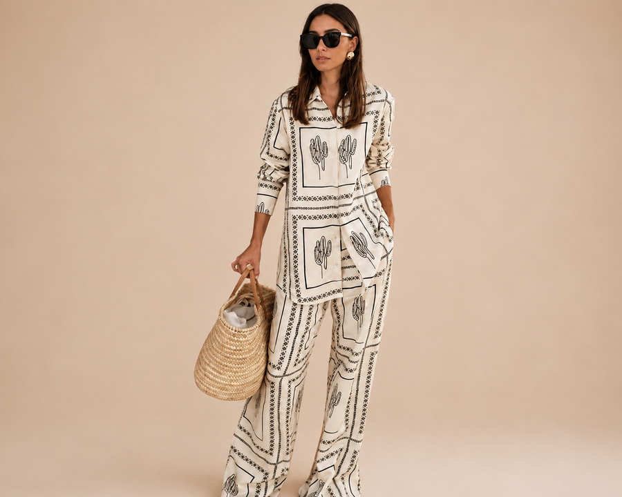 Duna Printed Shirt & Wide-Leg Trouser Set