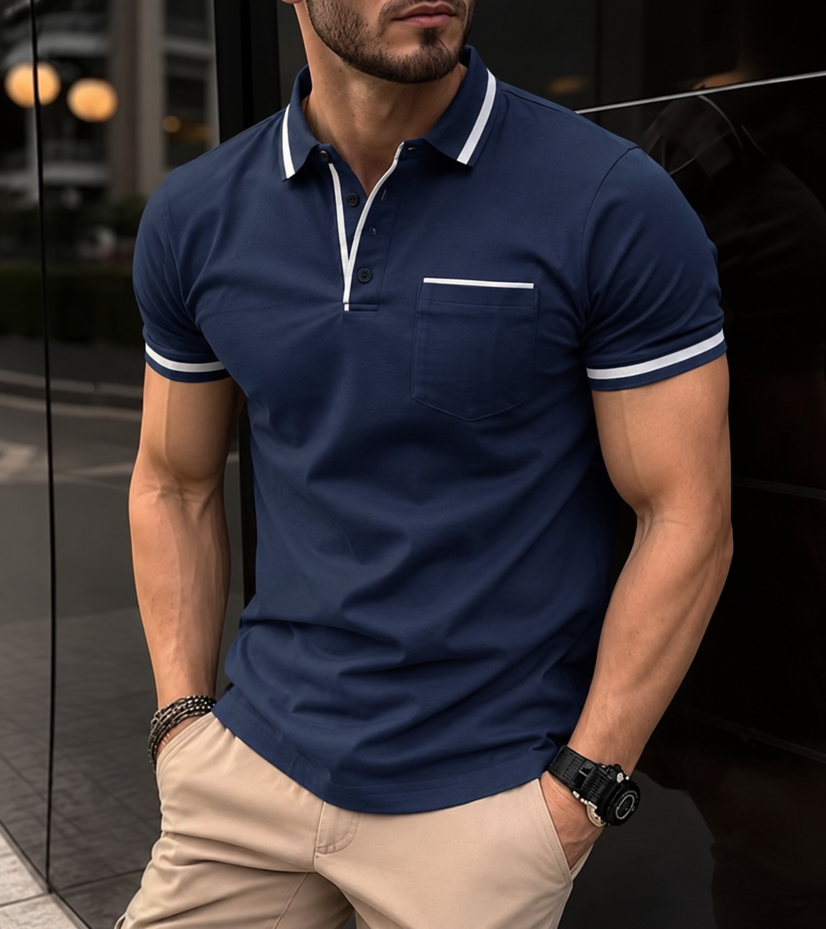 Aless Ribbed Mandarin-Collar Polo