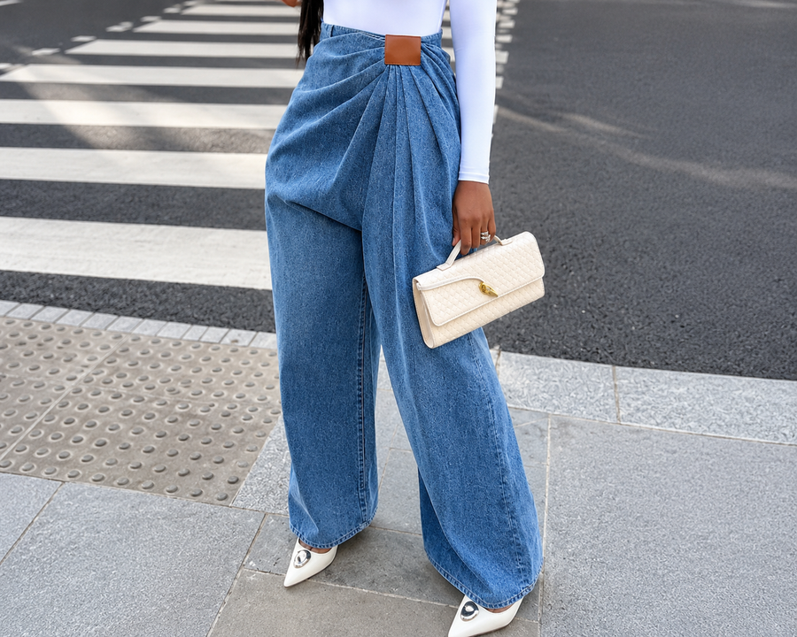 Monaco Draped Wide-Leg Jeans