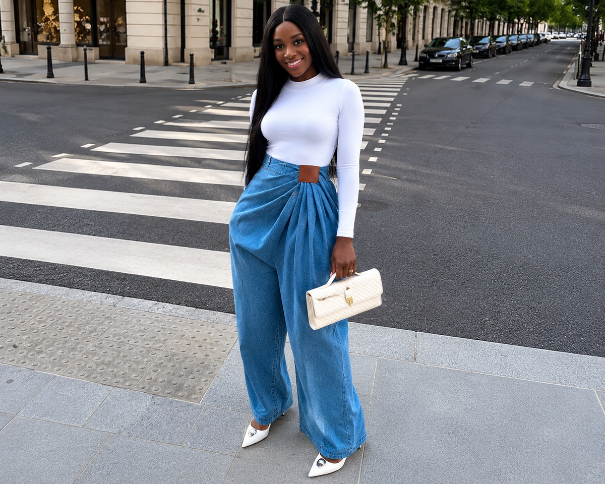 Monaco Draped Wide-Leg Jeans