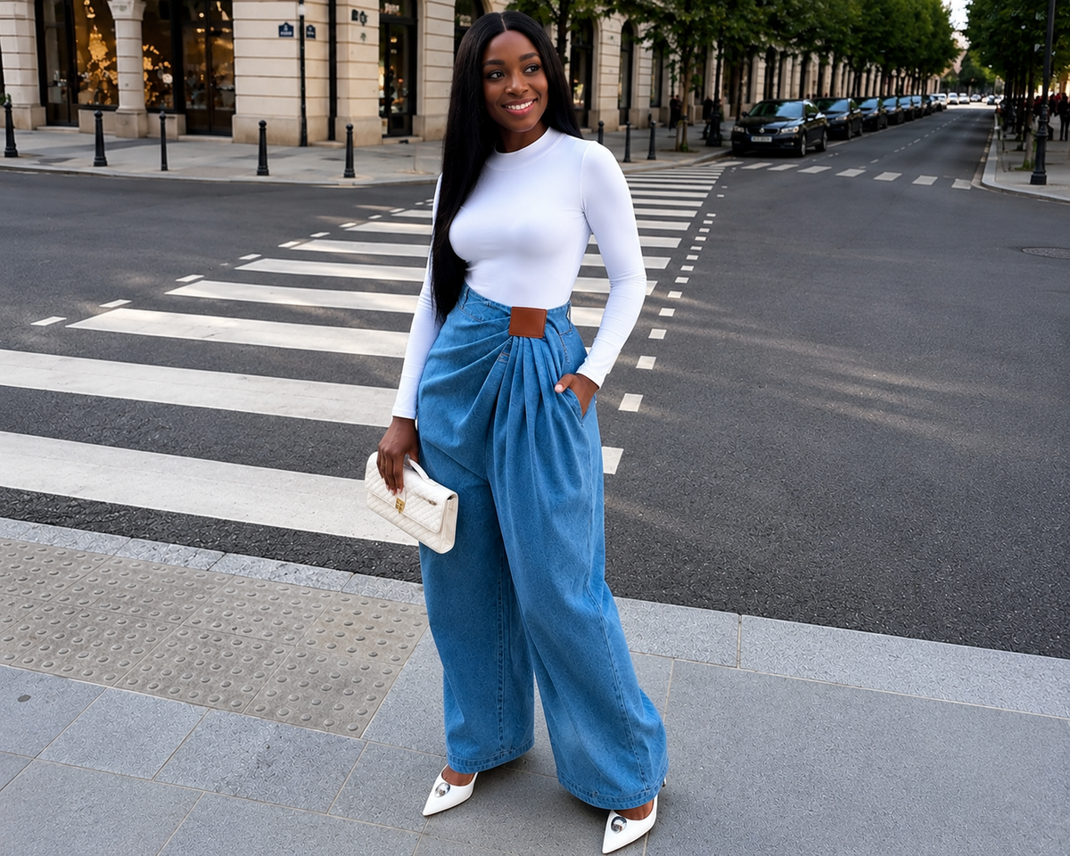 Monaco Draped Wide-Leg Jeans