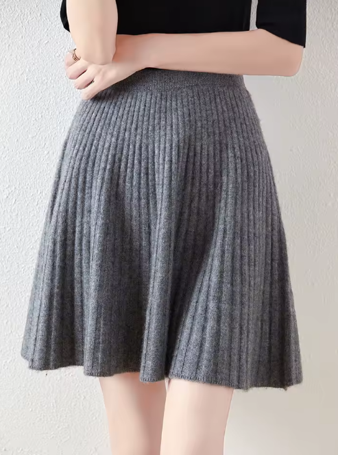 Ribbed Knit Flared Mini Skirt