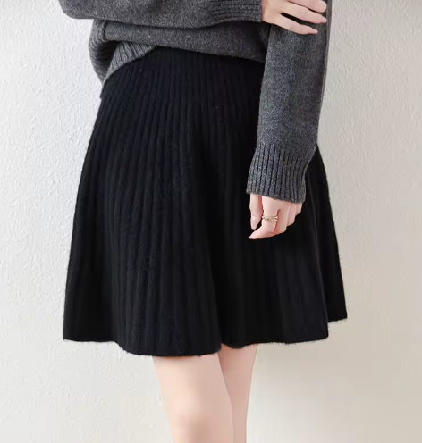 Ribbed Knit Flared Mini Skirt