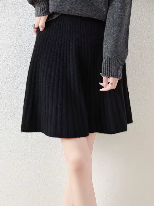 Ribbed Knit Flared Mini Skirt