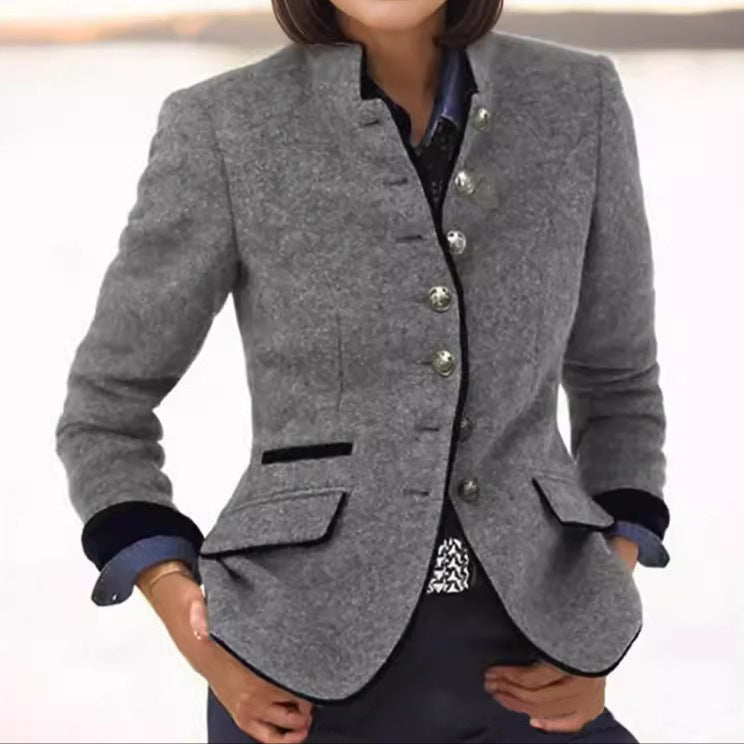Clarissa Wool-Blend Stand-Collar Blazer