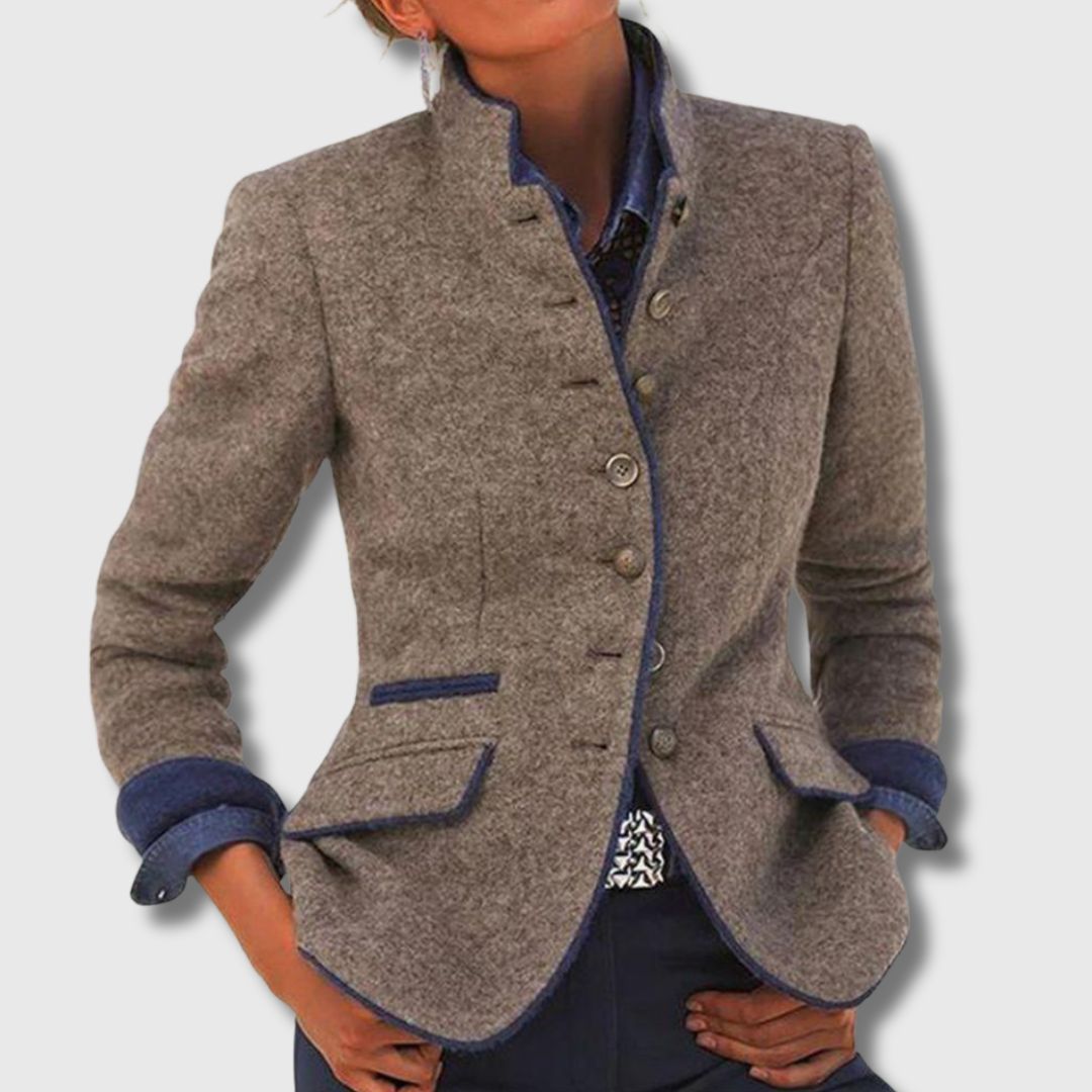 Clarissa Wool-Blend Stand-Collar Blazer