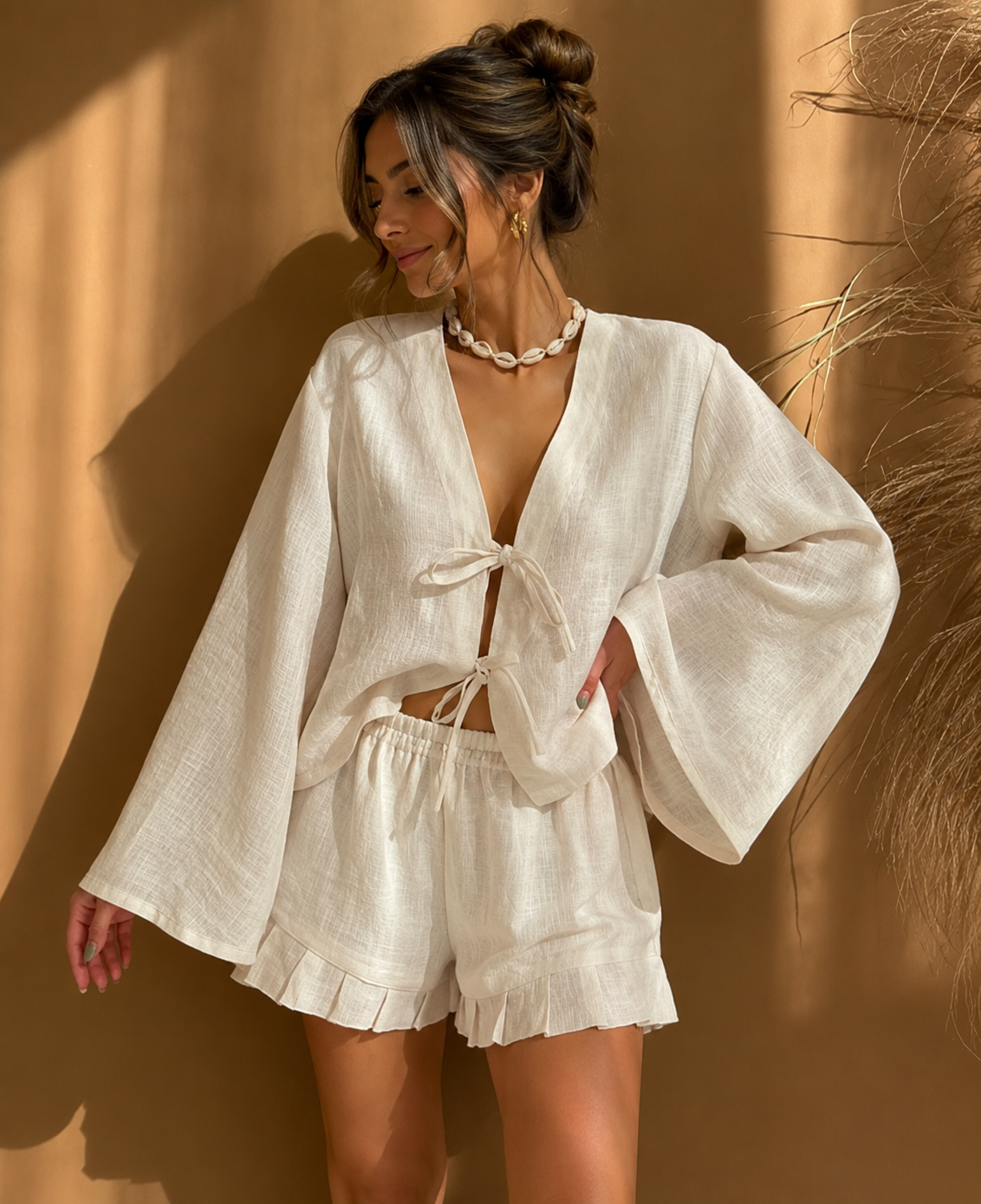 Riviera Tie-Front Blouse & Shorts Set