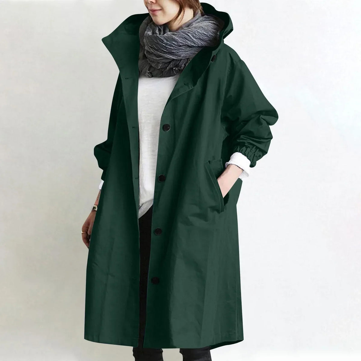 Louisa Hooded Button-Front Coat