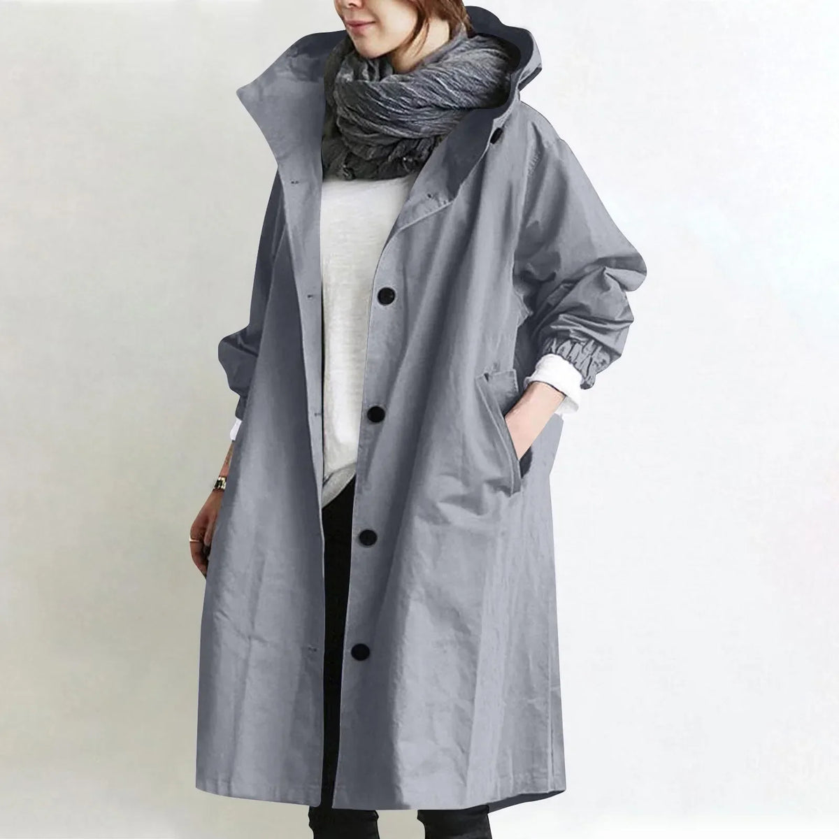 Louisa Hooded Button-Front Coat