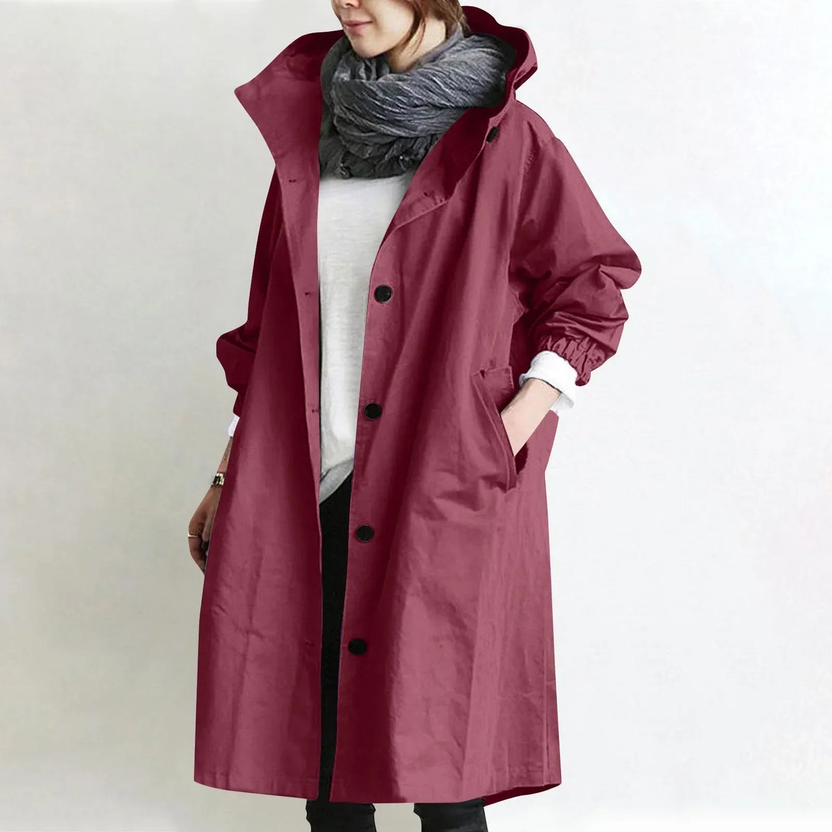 Louisa Hooded Button-Front Coat