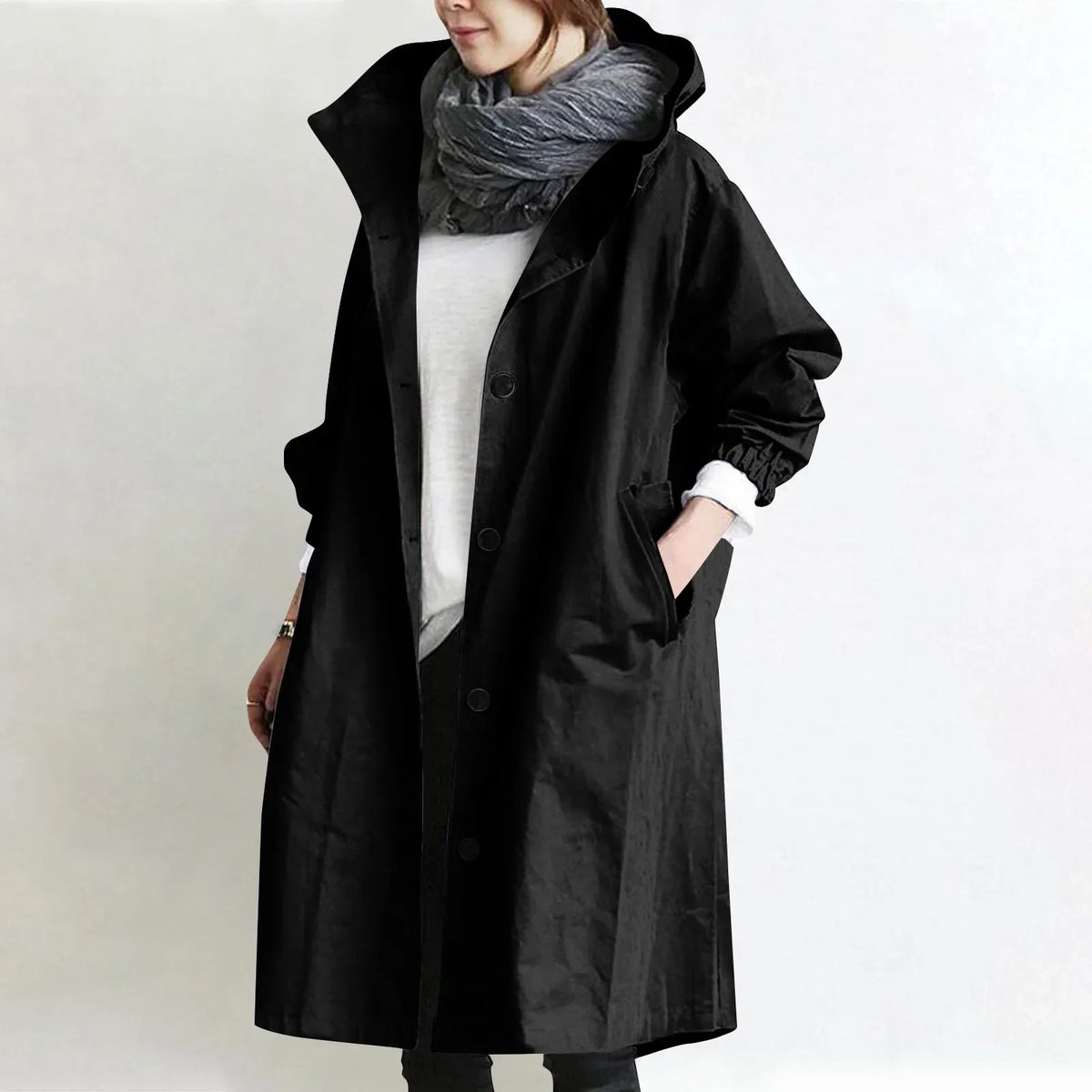 Louisa Hooded Button-Front Coat