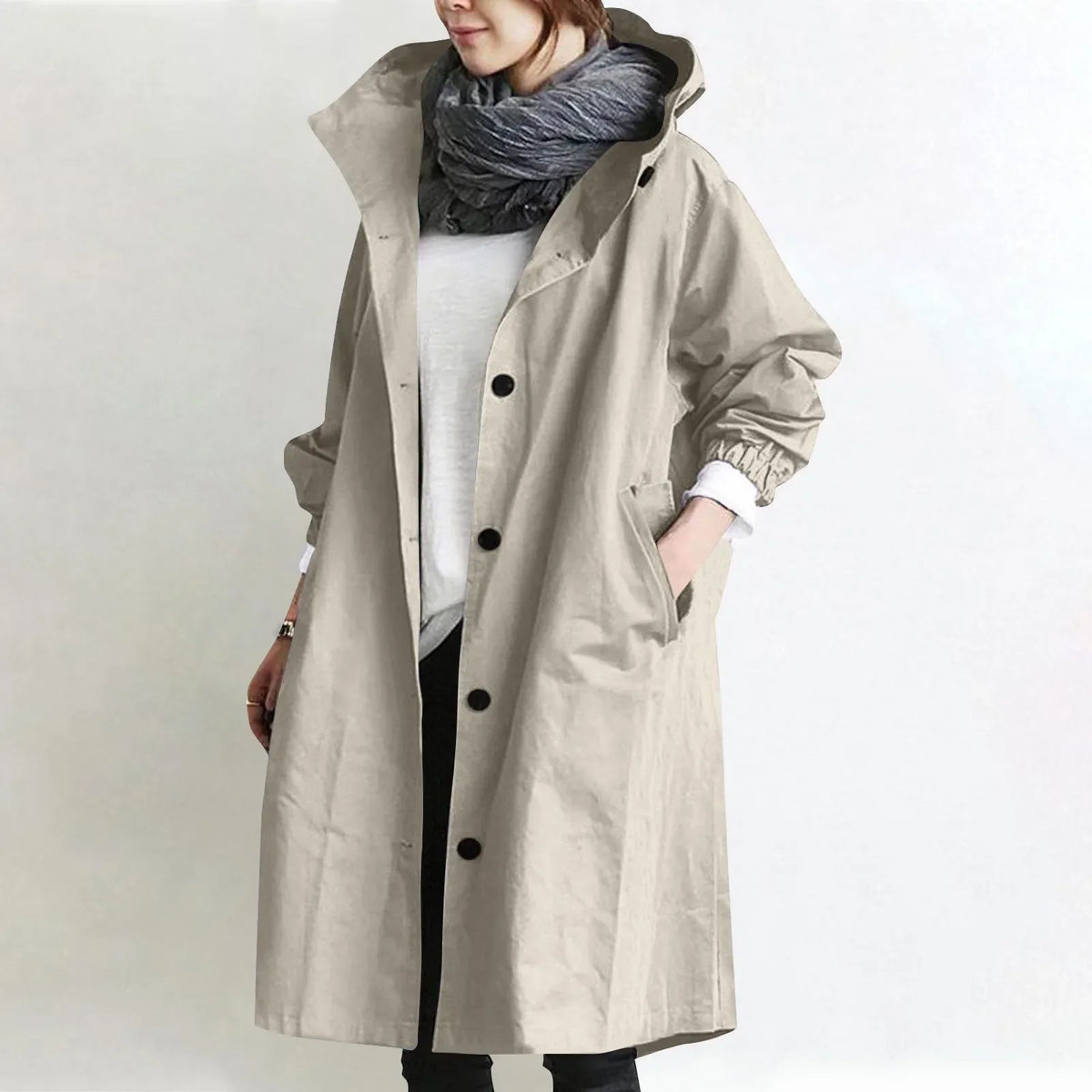 Louisa Hooded Button-Front Coat