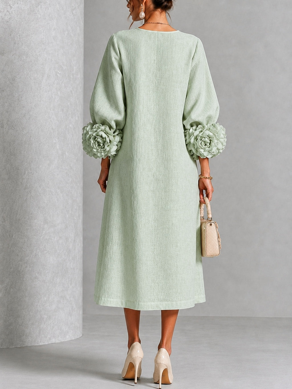 Rosamund Sage Rosette-Cuff Midi Dress