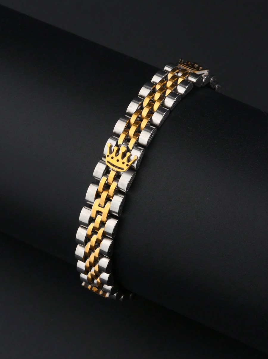 Crown Steel Link Bracelet