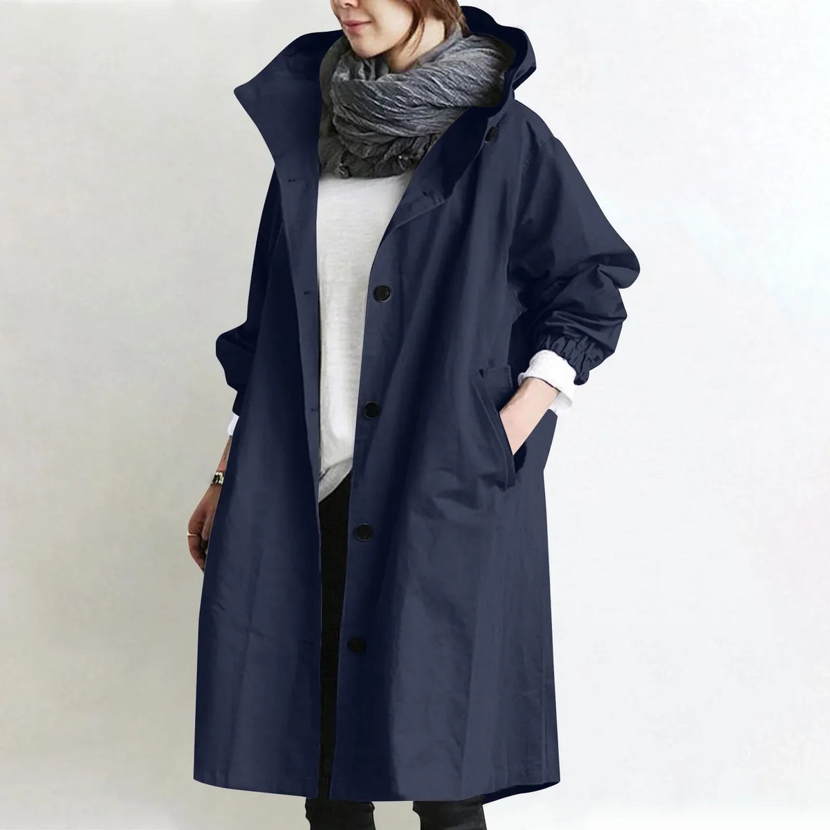 Louisa Hooded Button-Front Coat