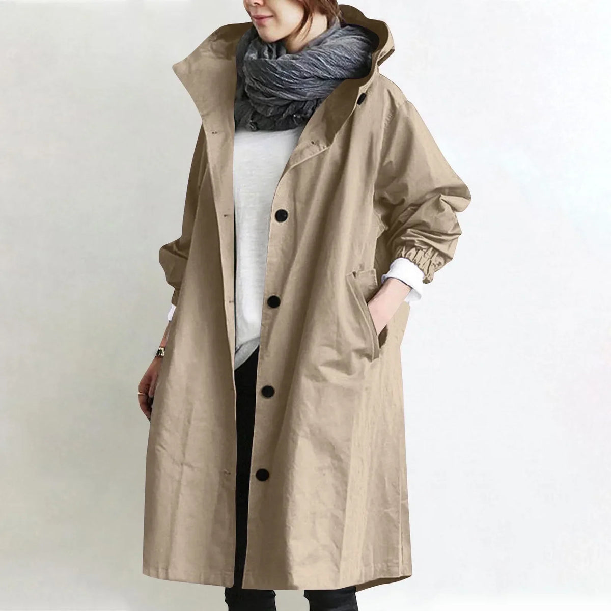 Louisa Hooded Button-Front Coat
