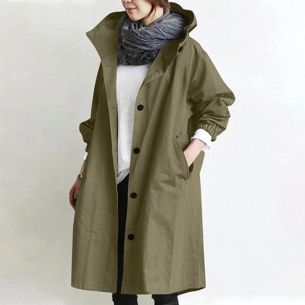 Louisa Hooded Button-Front Coat