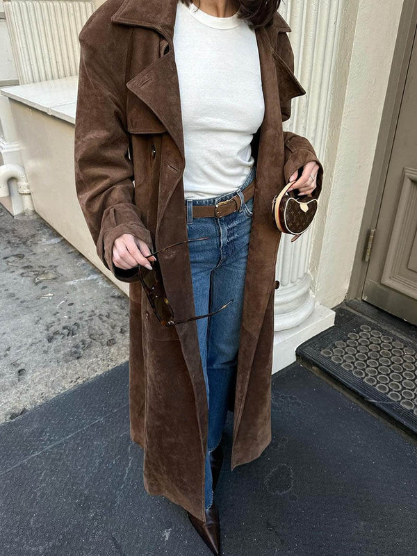 Daphne Suede-Effect Belted Trench Coat