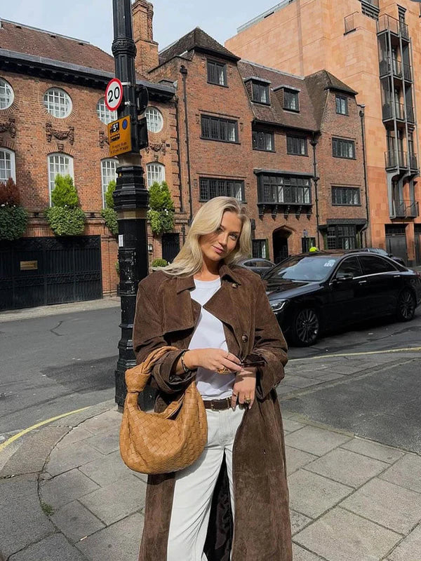 Daphne Suede-Effect Belted Trench Coat