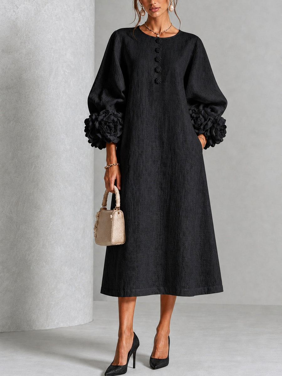 Winifred Black Rosette-Cuff Midi Dress