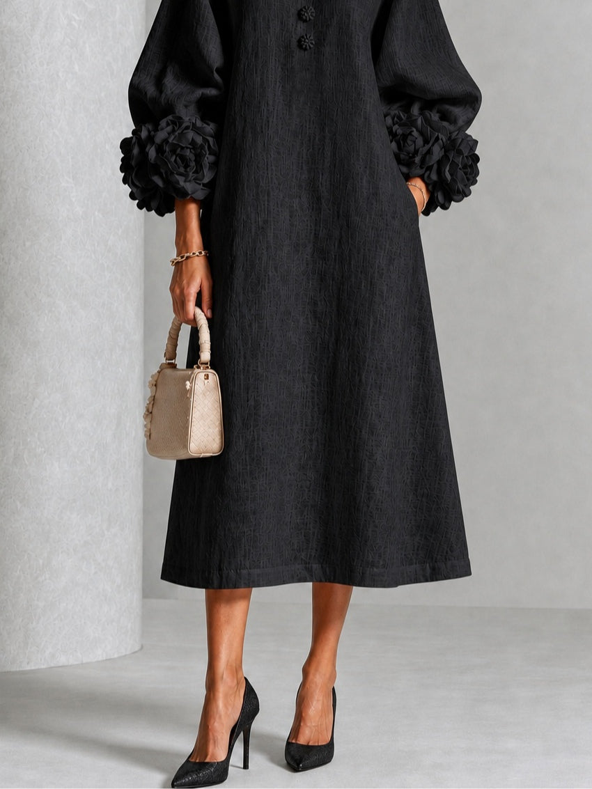 Winifred Black Rosette-Cuff Midi Dress