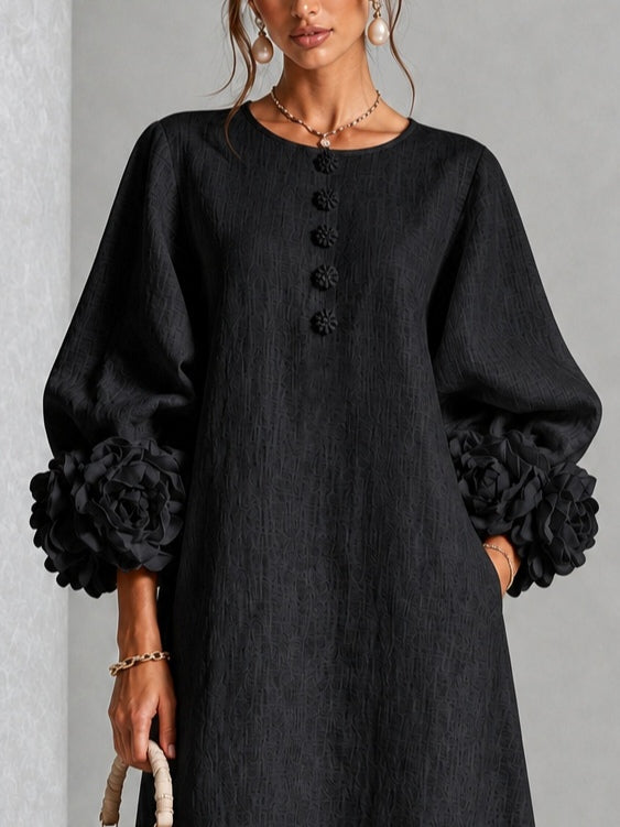 Winifred Black Rosette-Cuff Midi Dress