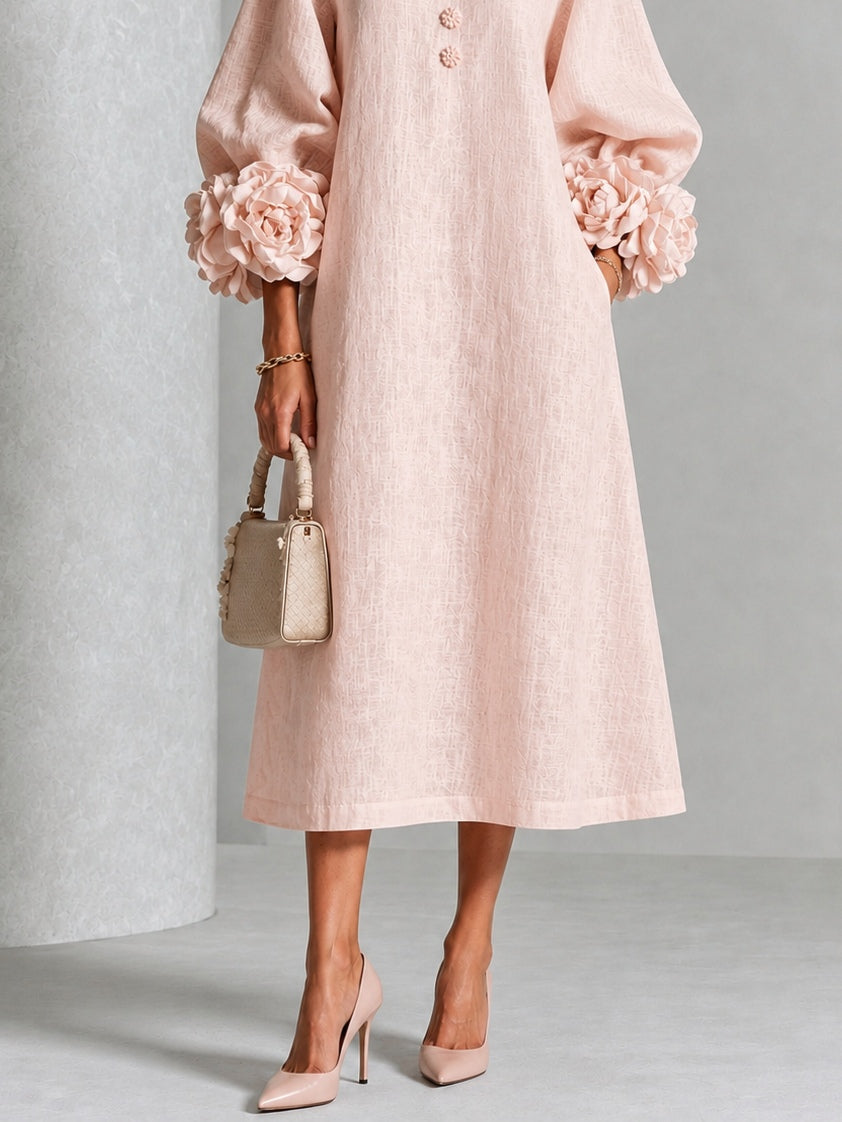 Florence Blush Rosette-Cuff Midi Dress