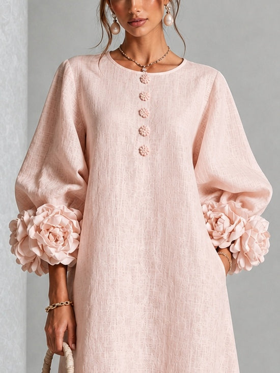 Florence Blush Rosette-Cuff Midi Dress