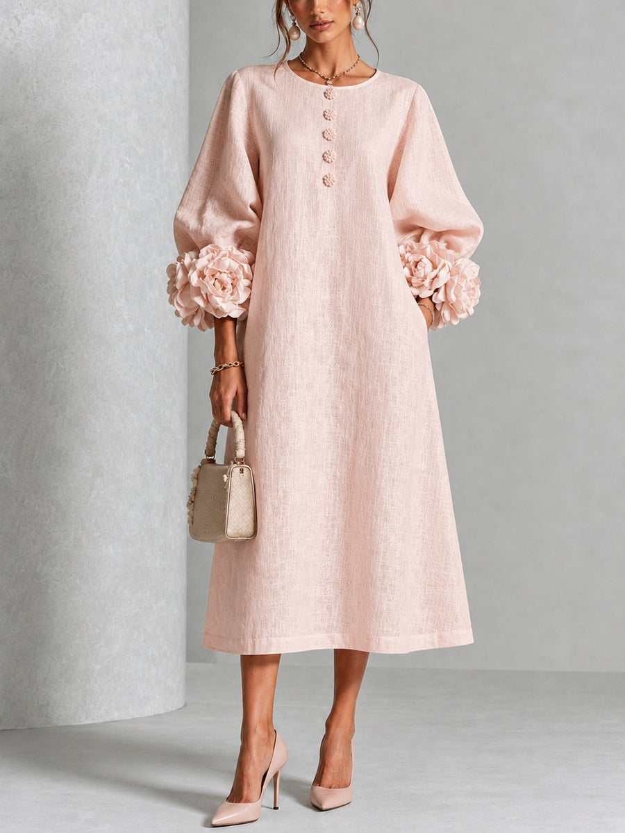 Florence Blush Rosette-Cuff Midi Dress
