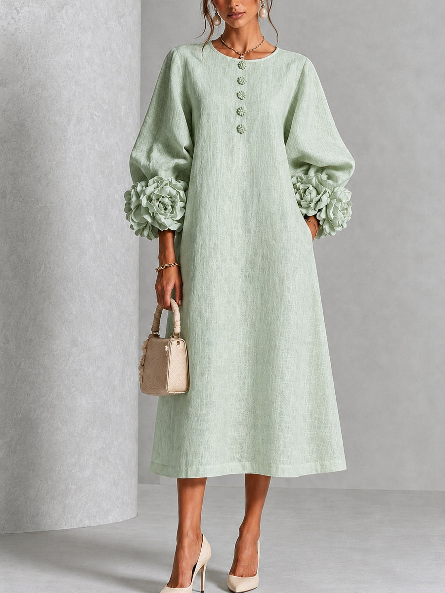 Rosamund Sage Rosette-Cuff Midi Dress