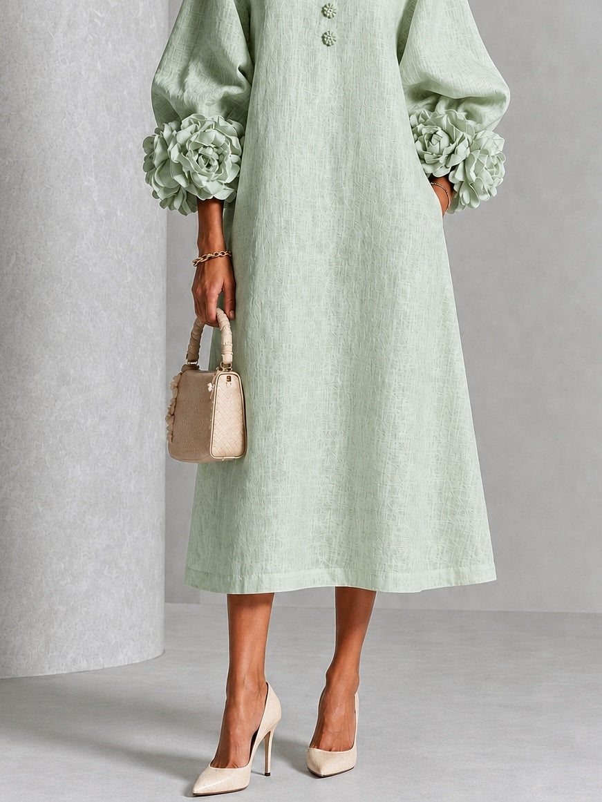 Rosamund Sage Rosette-Cuff Midi Dress