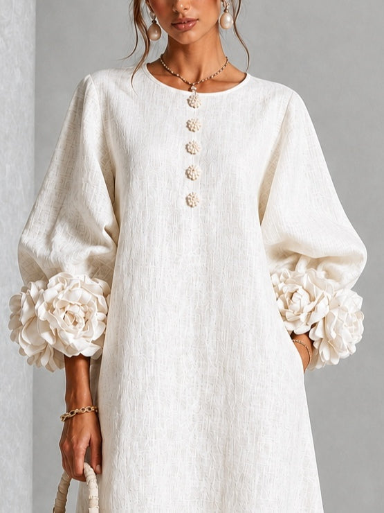 Imogen Ivory Rosette-Cuff Midi Dress